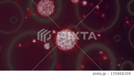Featuring large fractal sphere cluster floating in digital art, with rings, red tracery and dots Featuring large fractal sphere cluster floating in digital art, with rings, red tracery and dots 135668109