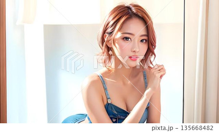 窓辺に立つ若い女性 窓辺に立つ若い女性 135668482