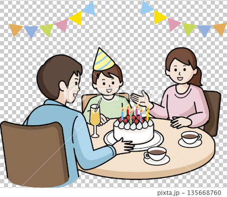 誕生日祝い 男の子と両親 誕生日祝い 男の子と両親 135668760