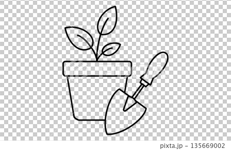 Hobby gardening: simple icon illustration of a flowerpot and a shovel 135669002