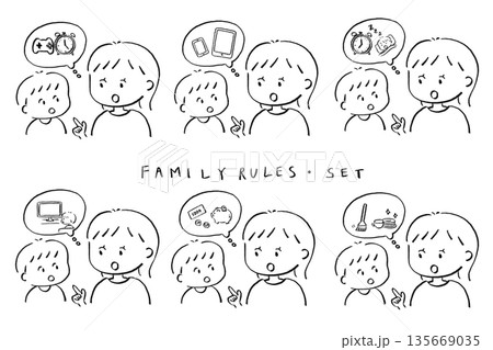 家庭のルールを説明する親子のイラスト 135669035