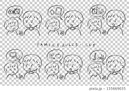 家庭のルールを説明する親子のイラスト 135669035