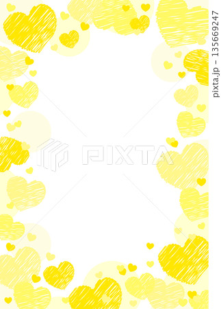 可愛いハートフレーム カードサイズ はがき バレンタイン 装飾素材 黄色 135669247