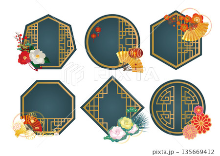 中華風フレーム飾り枠セット 135669412