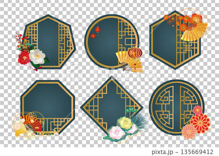 中華風フレーム飾り枠セット 135669412