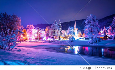 winter landscape with trees and snow winter landscape with trees and snow 135669463