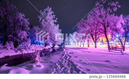 winter landscape with trees and snow winter landscape with trees and snow 135669466