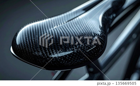A close-up image of a bicycle seat with a worn, coated cover. 135669505
