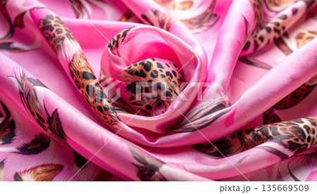 A close-up image of a patterned fabric within a pink canvas. A close-up image of a patterned fabric within a pink canvas. 135669509