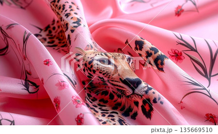 A close-up image of a patterned fabric within a pink canvas. A close-up image of a patterned fabric within a pink canvas. 135669510
