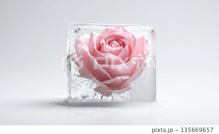 A romantic bouquet of blooming pink roses in a glass vase serves as a beautiful floral decoration for a Valentine's Day gift or wedding celebration 135669657