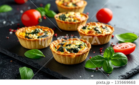 Homemade gourmet muffins with fresh fruits and berries on a white plate make a delicious sweet baked dessert snack and healthy pastry meal 135669668