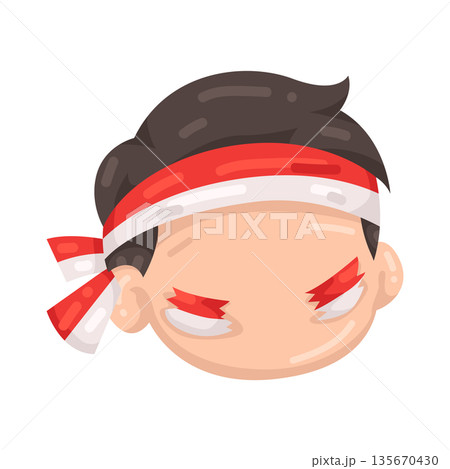 Illustration of Boy Wearing Indonesia Flag Headband 135670430