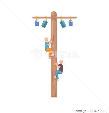 Illustration of Climbing Slippery Pole Game Illustration of Climbing Slippery Pole Game 135671302