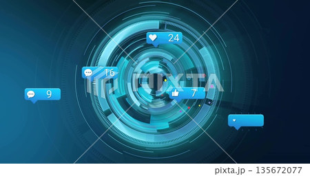 Displaying circular interface showing rings in virtual display with social media notifications Displaying circular interface showing rings in virtual display with social media notifications 135672077