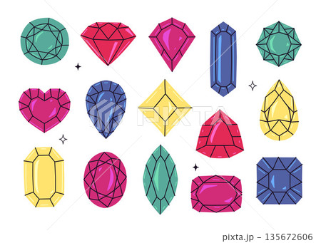 Set of multicolored gemstones of different shapes. Vector graphics Set of multicolored gemstones of different shapes. Vector graphics 135672606