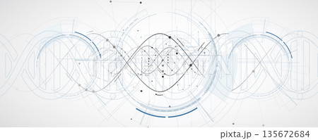 Futuristic digital illustration of DNA strands, connected neural web 135672684