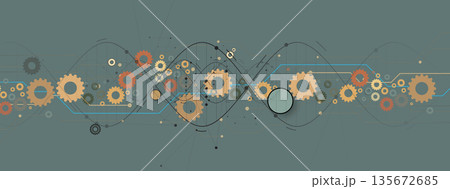 Futuristic digital illustration of DNA strands, connected neural web 135672685