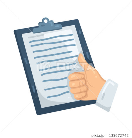 Illustration of clipboard with a thumbs up 135672742
