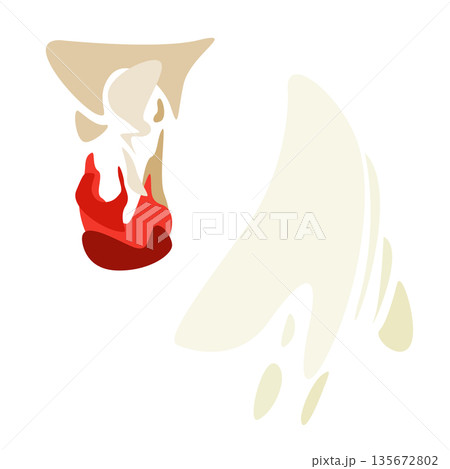 Cream and deep red abstract brush-like shapes with soft tapering flow. Pure vector composition with color accents. Perfect for beauty product branding, editorial covers, sensual minimalistic design. 135672802