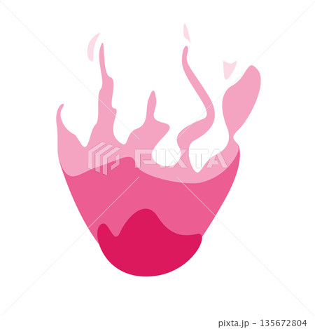 Pink flame-like vector abstraction with layered upward motion, paint splashes, blots and juicy glossy flow. Vector shape for cosmetic design, music artwork, fashion branding, or romantic print motifs. Pink flame-like vector abstraction with layered upward motion, paint splashes, blots and juicy glossy flow. Vector shape for cosmetic design, music artwork, fashion branding, or romantic print motifs. 135672804