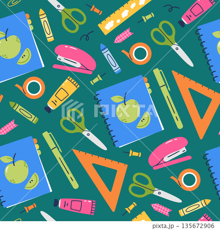 Seamless pattern with school and office supplies 135672906