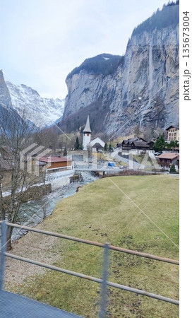 Interlaken,  Switzerland - March 18 2023: Surrounding View of Mountanious Interlaken 135673004