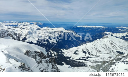 Interlaken,  Switzerland - March 18 2023: Surrounding View of Mountanious Interlaken 135673051