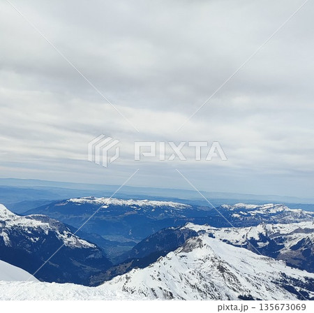 Interlaken,  Switzerland - March 18 2023: Surrounding View of Mountanious Interlaken 135673069