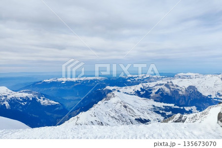 Interlaken,  Switzerland - March 18 2023: Surrounding View of Mountanious Interlaken 135673070