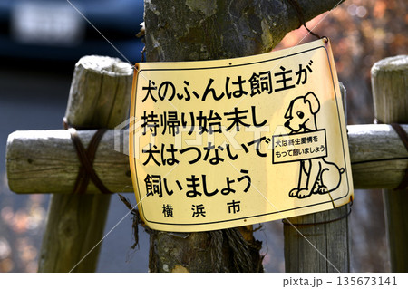 日本の横浜都市景観「犬のふんは飼主が持帰り始末し犬はつないで飼いましょう」「犬は終生愛情…=横浜市内 日本の横浜都市景観「犬のふんは飼主が持帰り始末し犬はつないで飼いましょう」「犬は終生愛情…=横浜市内 135673141