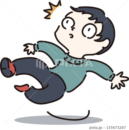 滑って驚いた表情の子どものイラスト　ショートカット 135673267