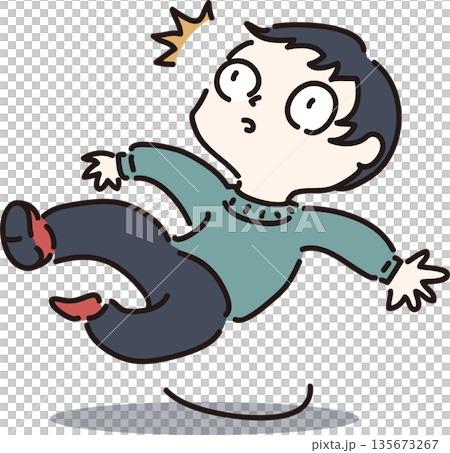 滑って驚いた表情の子どものイラスト　ショートカット 135673267