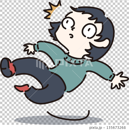 滑って驚いた表情の子どものイラスト 長い髪 滑って驚いた表情の子どものイラスト 長い髪 135673268