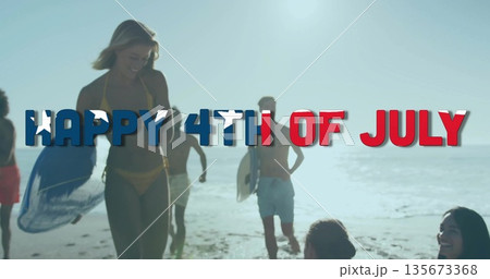 Laughing friends in swimwear carrying blue bodyboard and surfboard walking at beach, copy space Laughing friends in swimwear carrying blue bodyboard and surfboard walking at beach, copy space 135673368