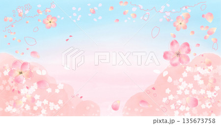 桜の背景イラスト 春の水彩フレーム 桜の背景イラスト 春の水彩フレーム 135673758
