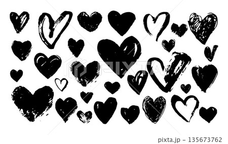 Hand drawn hearts collection. Black and white heart doodles set for Valentines day 135673762