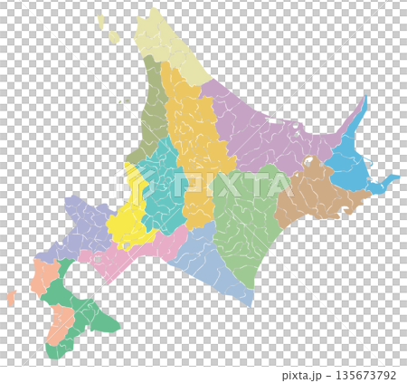 分割できる北海道地図　振興局色分け　 135673792
