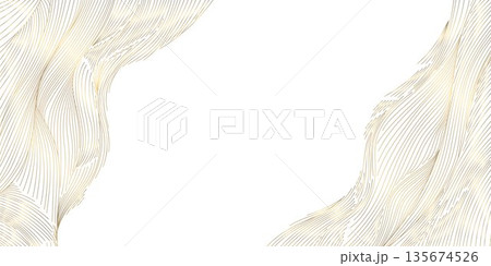 Luxury abstract gold wave pattern, elegant line art background. Premium Japanese vector design, flowing curves, luxury graphic, organic shapes, soft textures, poster, frame, wallpaper. Luxury abstract gold wave pattern, elegant line art background. Premium Japanese vector design, flowing curves, luxury graphic, organic shapes, soft textures, poster, frame, wallpaper. 135674526
