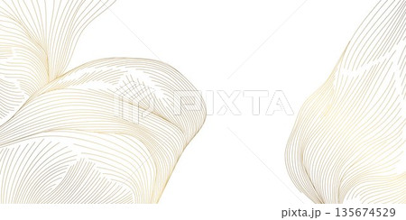 Luxury abstract gold wave pattern, elegant line art background. Premium Japanese vector design, flowing curves, luxury graphic, organic shapes, soft textures, poster, frame, wallpaper. Luxury abstract gold wave pattern, elegant line art background. Premium Japanese vector design, flowing curves, luxury graphic, organic shapes, soft textures, poster, frame, wallpaper. 135674529