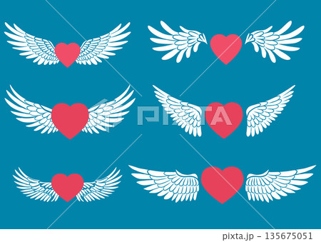 Vector set of hearts with angel wings. Festive collection of love symbol clip art Vector set of hearts with angel wings. Festive collection of love symbol clip art 135675051