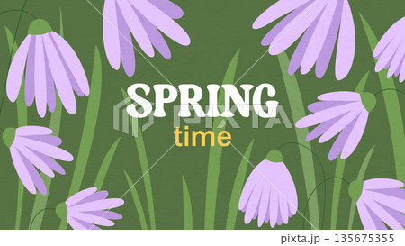 Spring time banner with purple flowers 135675355