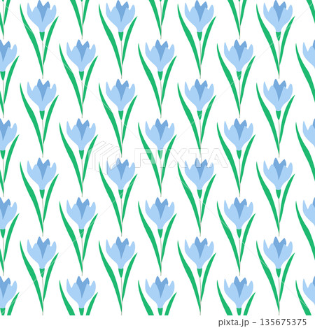 Delicate blue crocuses seamless pattern 135675375