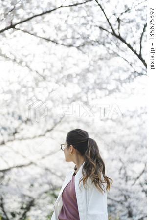 桜を見る女性 桜を見る女性 135675397