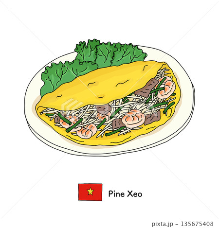 ベトナム料理バインセオのイラスト｜観光、旅行、ベトナムグルメ、郷土料理 135675408