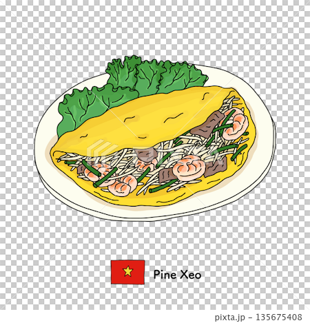 ベトナム料理バインセオのイラスト｜観光、旅行、ベトナムグルメ、郷土料理 135675408