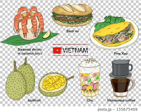 Illustration of typical Vietnamese dishes and gourmet specialties | Tourism, travel, food culture Illustration of typical Vietnamese dishes and gourmet specialties | Tourism, travel, food culture 135675409