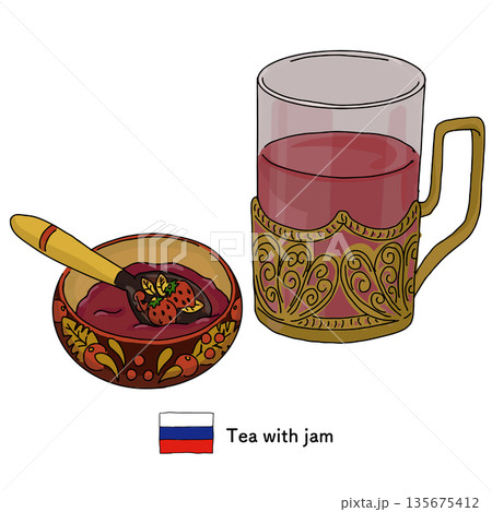 ロシアンティーのイラスト｜観光、旅行、ロシアグルメ、郷土料理 135675412