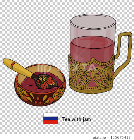 ロシアンティーのイラスト｜観光、旅行、ロシアグルメ、郷土料理 135675412