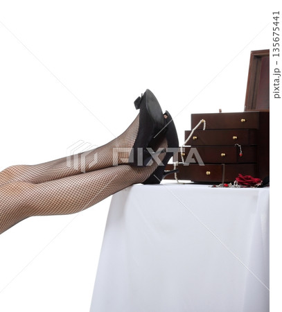 woman legs and box jewelery 135675441
